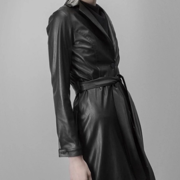 Julia Allert Long Leather Dress Coat - Picture 3 of 4